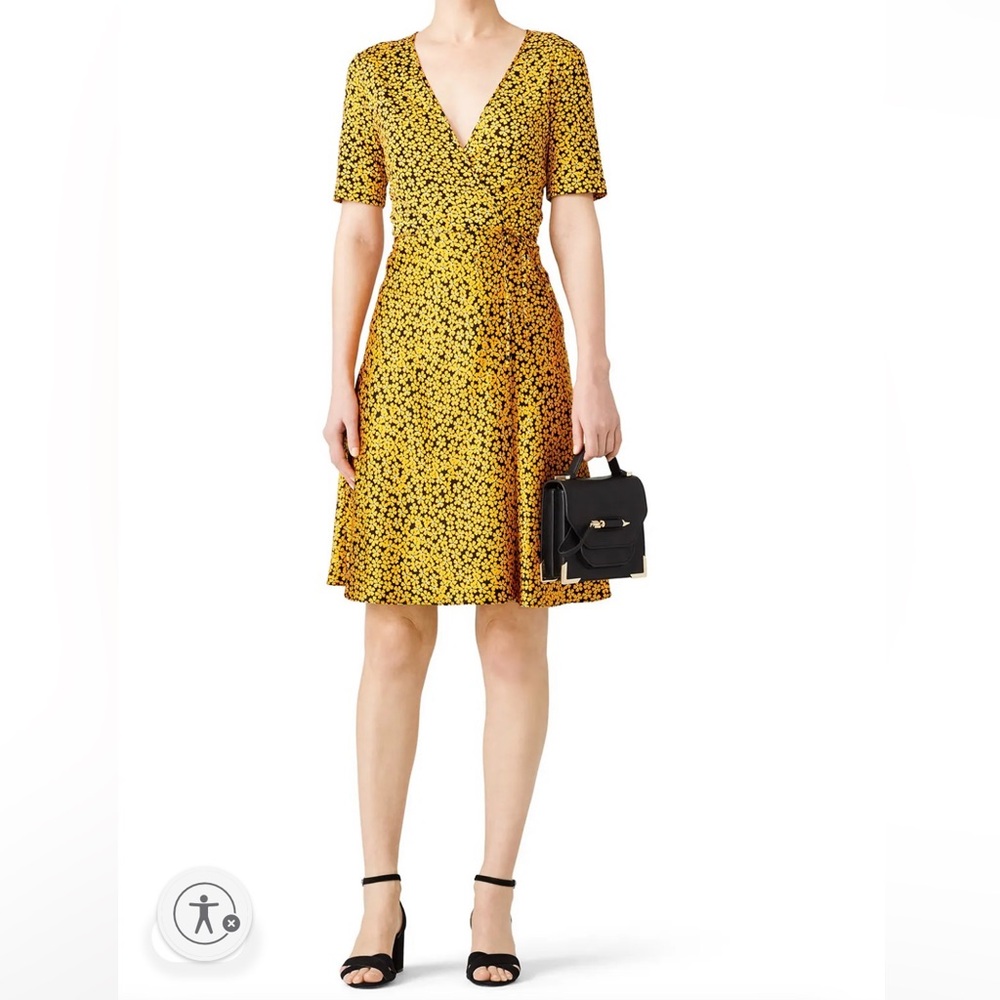 DVF Marigold Flare Wrap Dress - Floral Yellow Wrap Dress